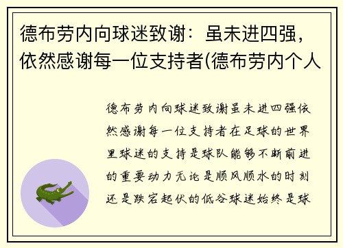 德布劳内向球迷致谢：虽未进四强，依然感谢每一位支持者(德布劳内个人集锦)