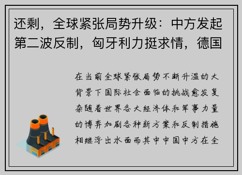 还剩，全球紧张局势升级：中方发起第二波反制，匈牙利力挺求情，德国新方案浮出水面