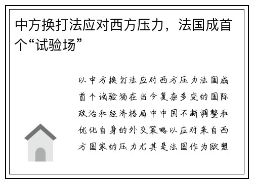 中方换打法应对西方压力，法国成首个“试验场”